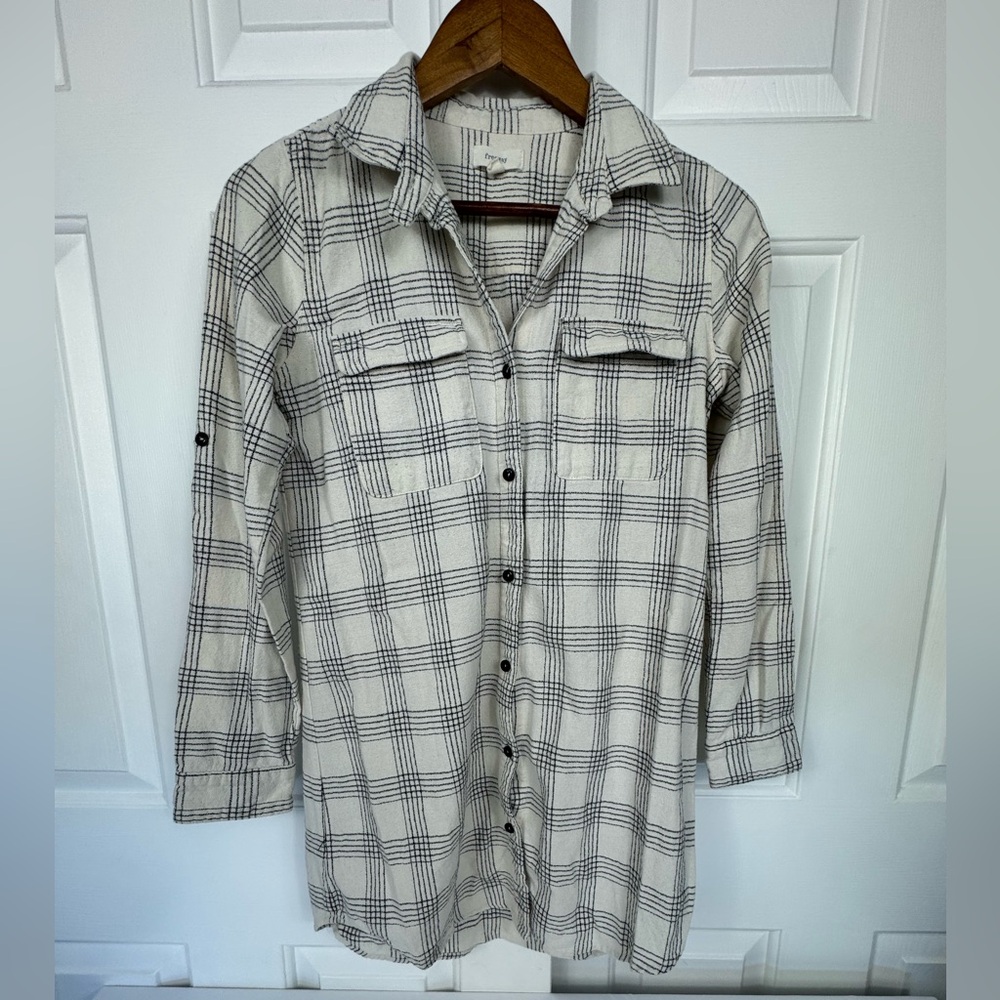 Freeway Women’s White And Black Plaid Tunic‎ Shirt 100% Cotton Size Medium